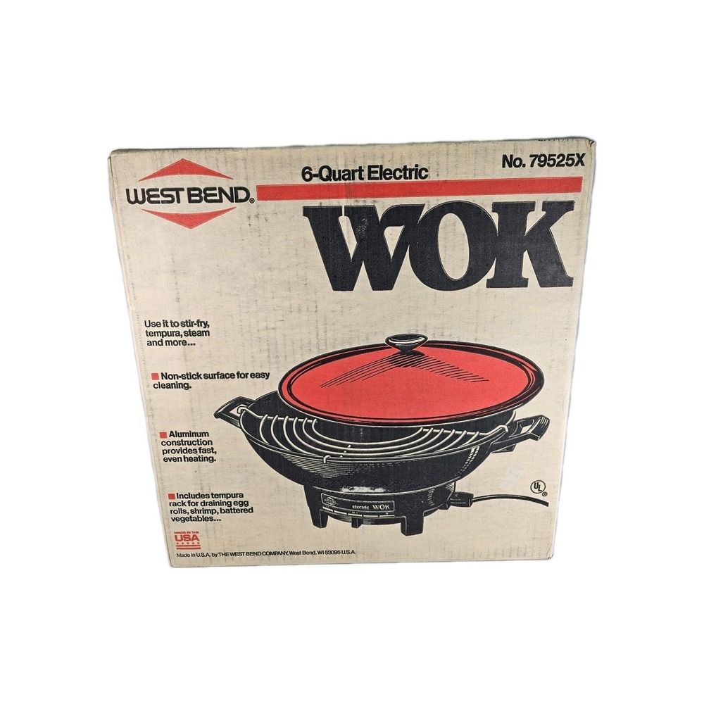 Vintage West Bend 6 Quart Electric Wok Model 79525X Red 1984 New In Box Sealed